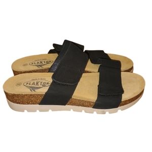Plakton Women’s Sandals Size 11 Black Cork Footbed Adjustable Memory Cushion